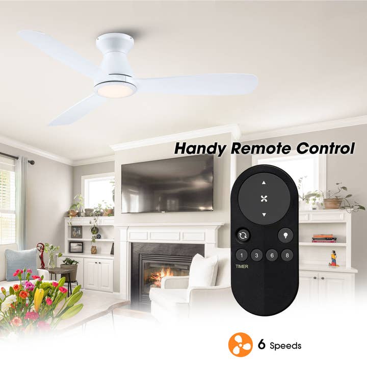 Brio Lighting - Wholesale Ceiling Fan - Royal Gust Modern 52" White Flush Mount LED Ceiling Fan11