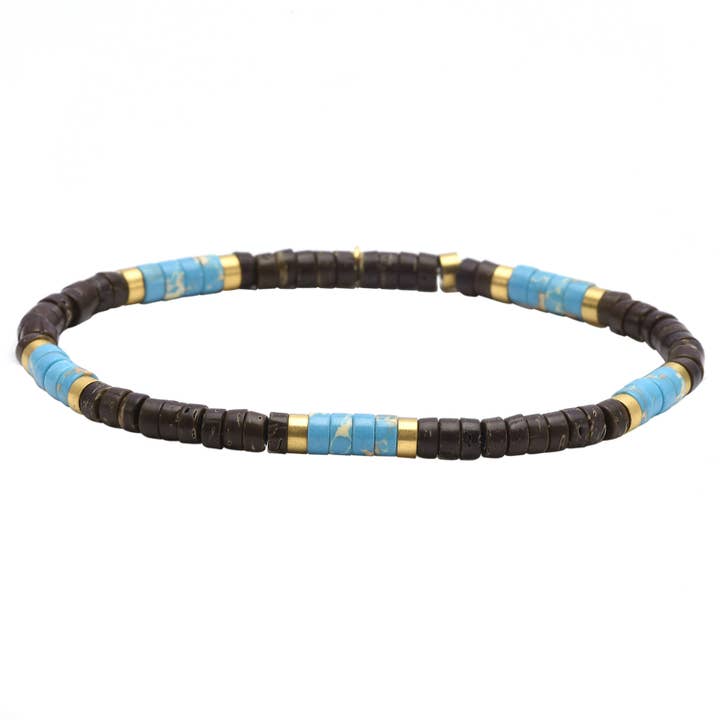 Heishi-pärlarmband 4 mm kokos och blå jaspis för wholesale av SIXTY STONES