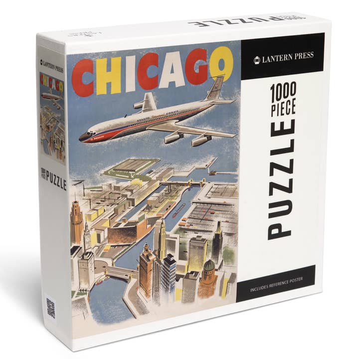 1000 PIECE PUZZLE Chicago, Illinois Poster, Chicago By Air for wholesale by Lantern Press