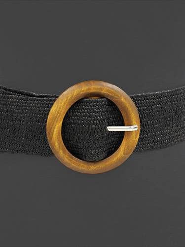 WOOD ROUND BUCKLE ELASTIC BELT KM-1379 for wholesale by anbfashion