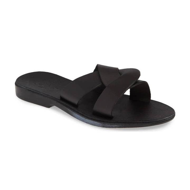 Emily - Sandales croisées en cuir | Noir pour la vente par Jerusalem Sandals