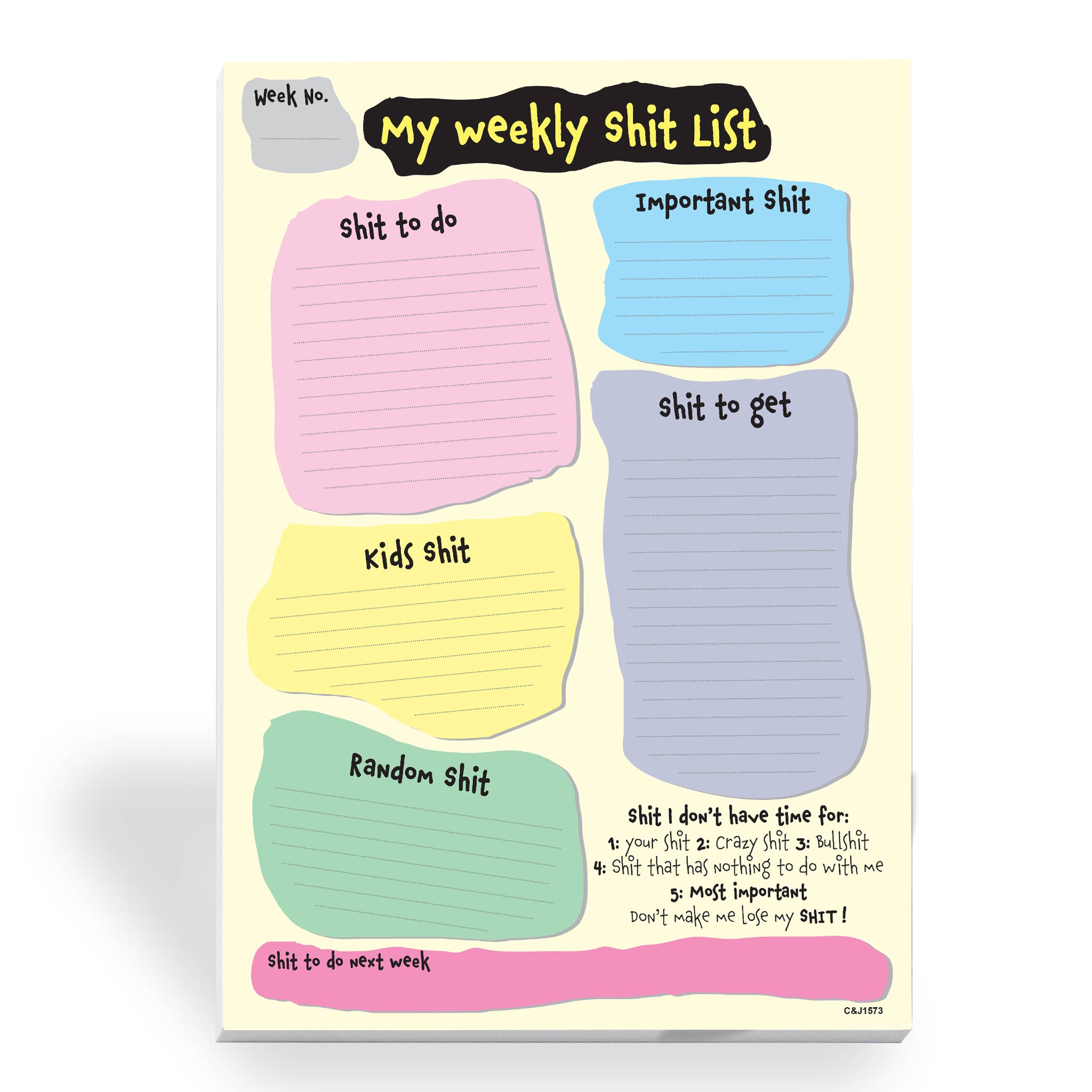 Close to the Bone Greeting Cards and Gifts – wholesale Planner – #1573 A4 Weekly Shit List2