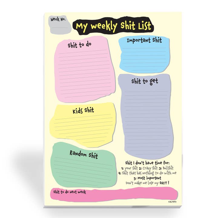 Close to the Bone Greeting Cards and Gifts - Vendita all'ingrosso Planner - #1573 Lista settimanale delle cose in formato A42