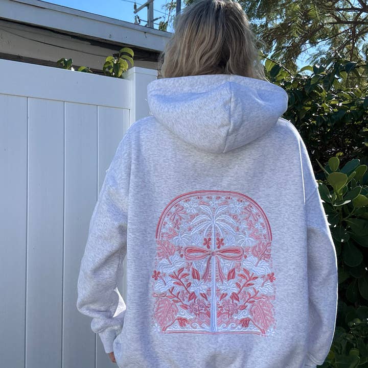 Pearl Grey Tropical Palms Hoodie for wholesale by Sunkissed Coconut