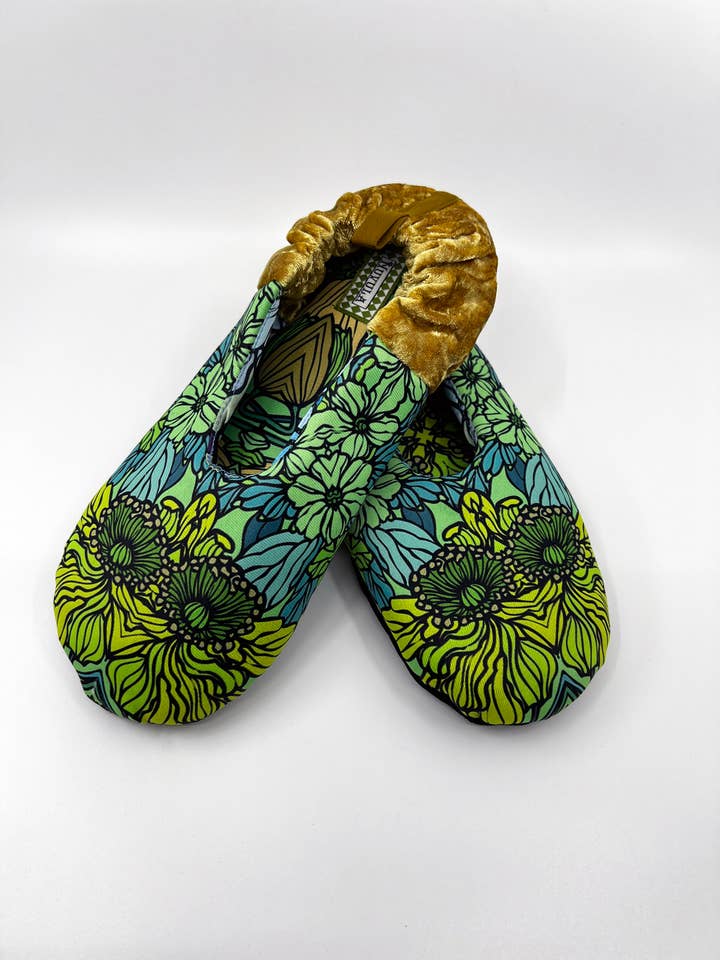 Green Silken Satin Velvet Slippers for wholesale by Nuvula