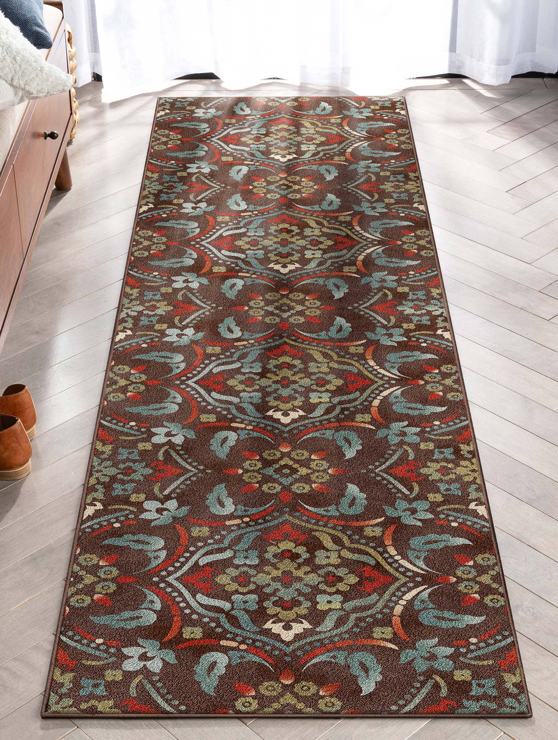 Well Woven - Wholesale Area Rug - Florence Brown/Grey Floral Flat-Weave Cotton Backing Rug5