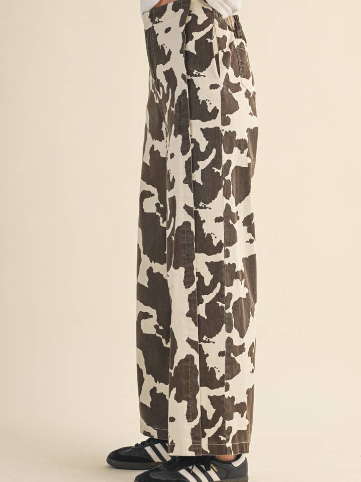 COW PRINT HIGH WAIST WIDE LEG PANTS MP4105 for wholesale on Faire6