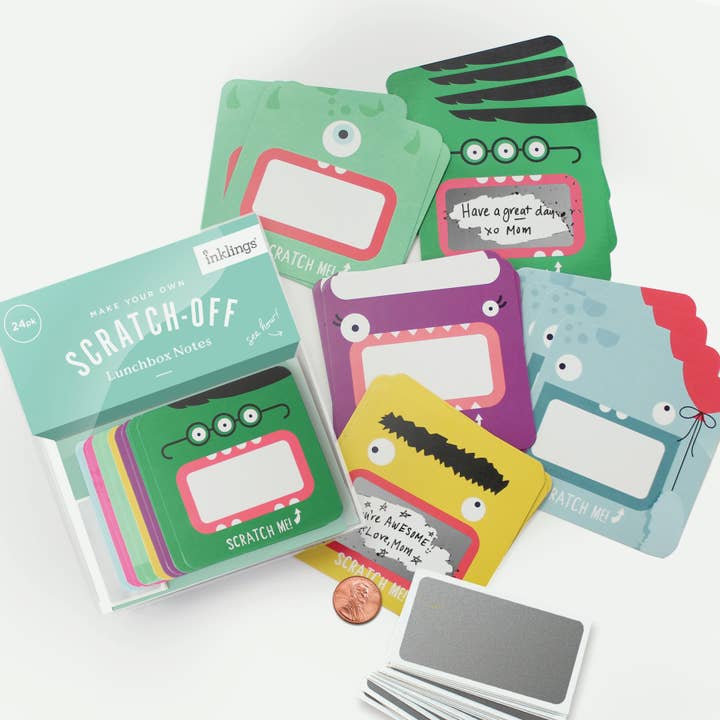 Inklings Paperie - Wholesale Stationery/Notecard Set - Scratch-off Lunchbox Notes - Monsters3