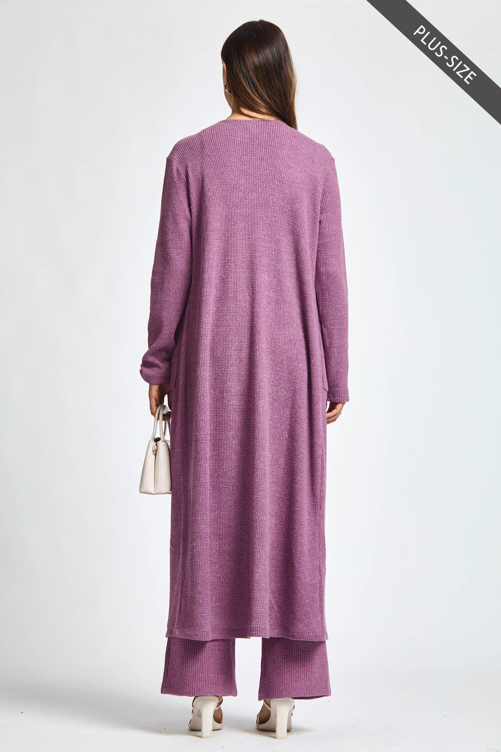 Dear Scarlett - Wholesale Lounge Set - Women's - PLUS SIZE Thermal Sleeveless Tank + Cardigan + Relaxed Pants2