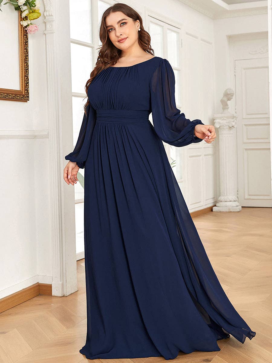 Ever-Pretty - Wholesale Gown - Women's - Plus Size Long Lantern Sleeves Round Neck Bridesmaid Dress2