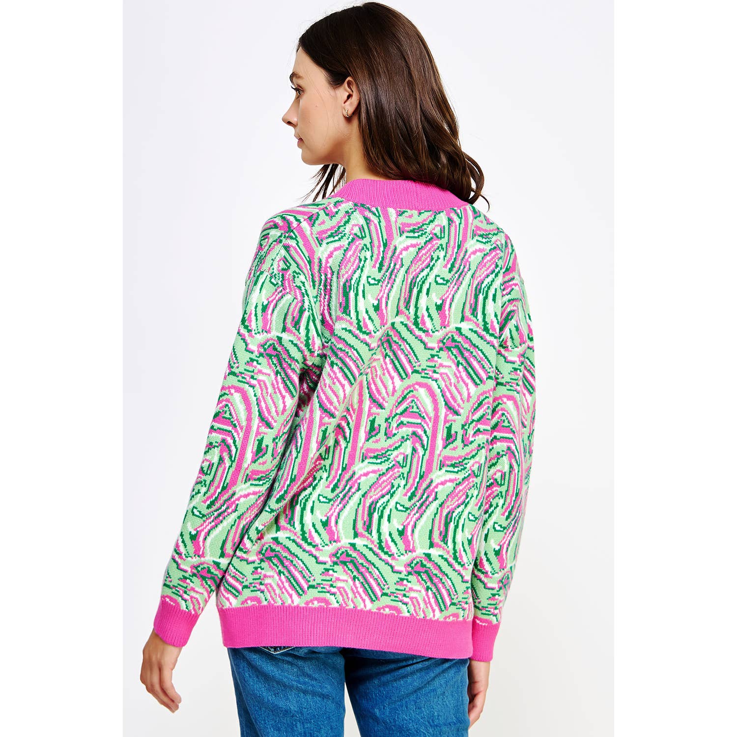 Rosa/Grön Multi Swirl Print Stickad Cardigan för wholesale på Faire3