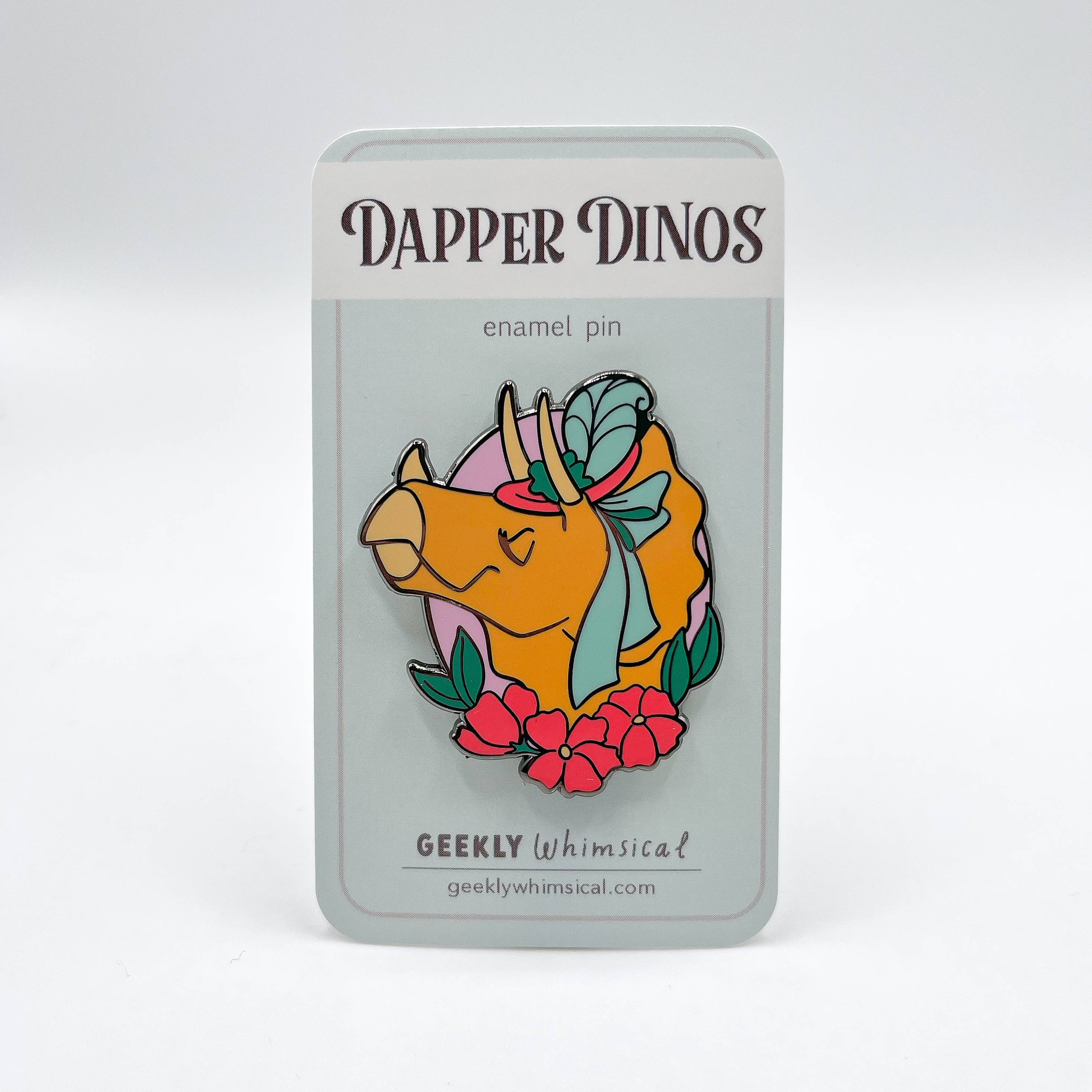 Geekly Whimsical - Wholesale Lapel Pin/Button - Dapper Dinos - Josephine Triceratops Enamel Pin1