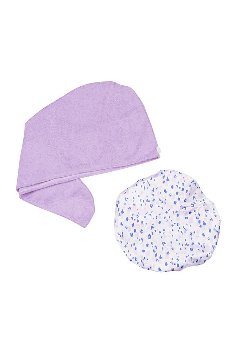 PINEAPPLE Beauty - Wholesale Hair Towel/Wrap - CALA 69257 Shower Cap & Hair Turban Set w/ Pouch - 6 set1