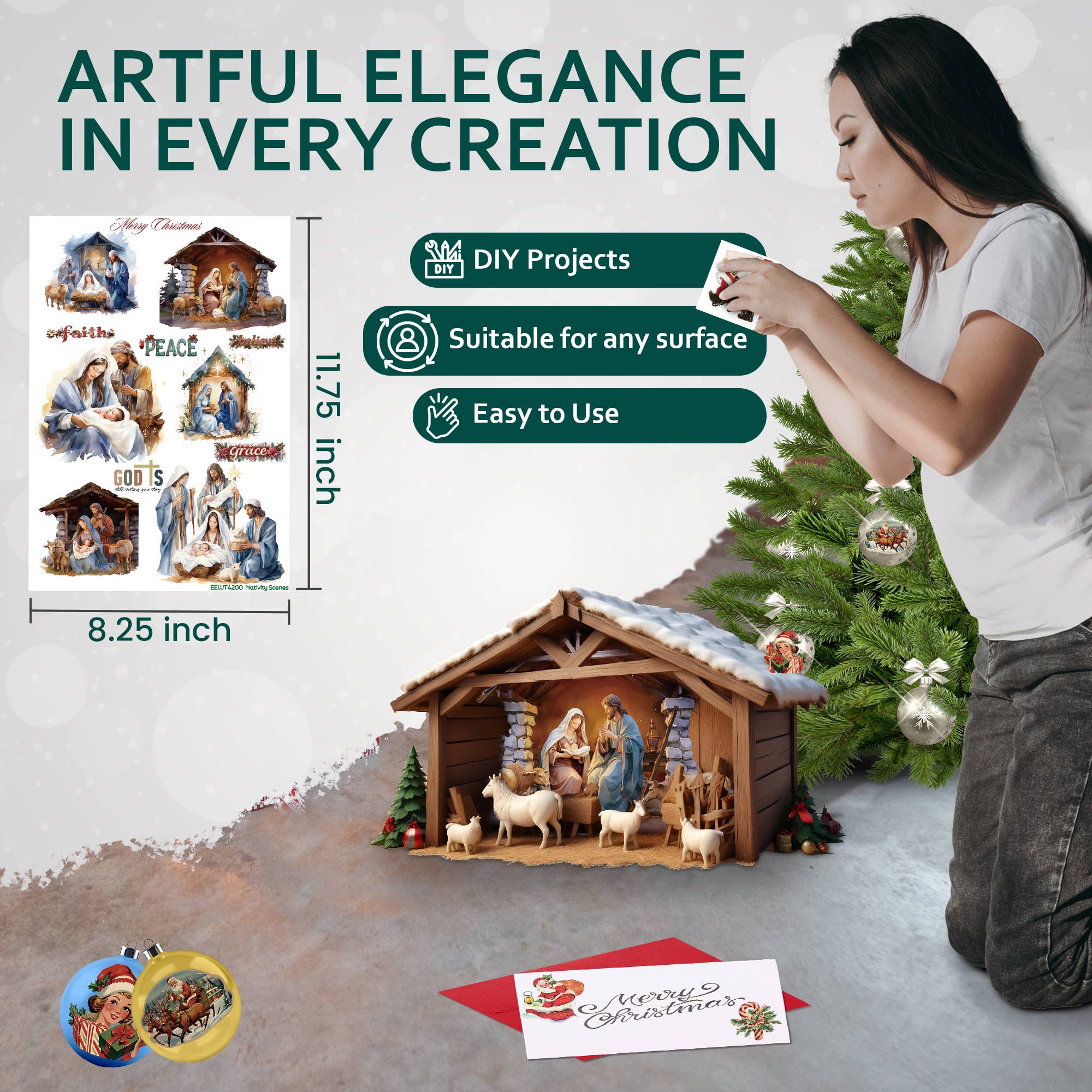 European Excellency – Papel transfer para sublimação por atacado – Decalques Retro de Natal a Transferência Úmida para Artesanato2