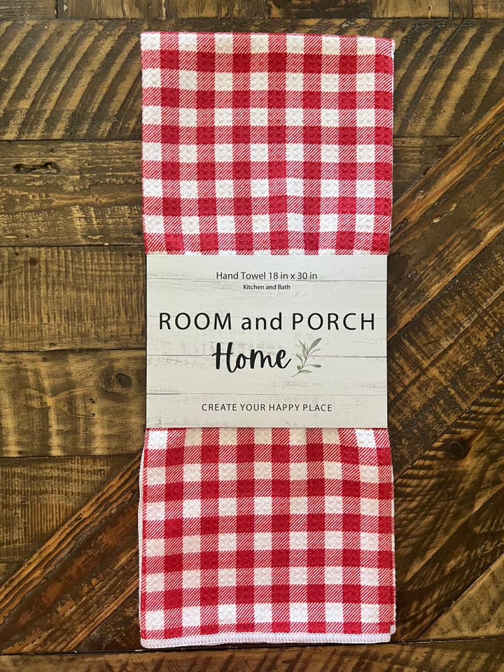 Strawberry Red Gingham Tea/Hand Towel-Recycled 2 sided for wholesale by ROOM and PORCH