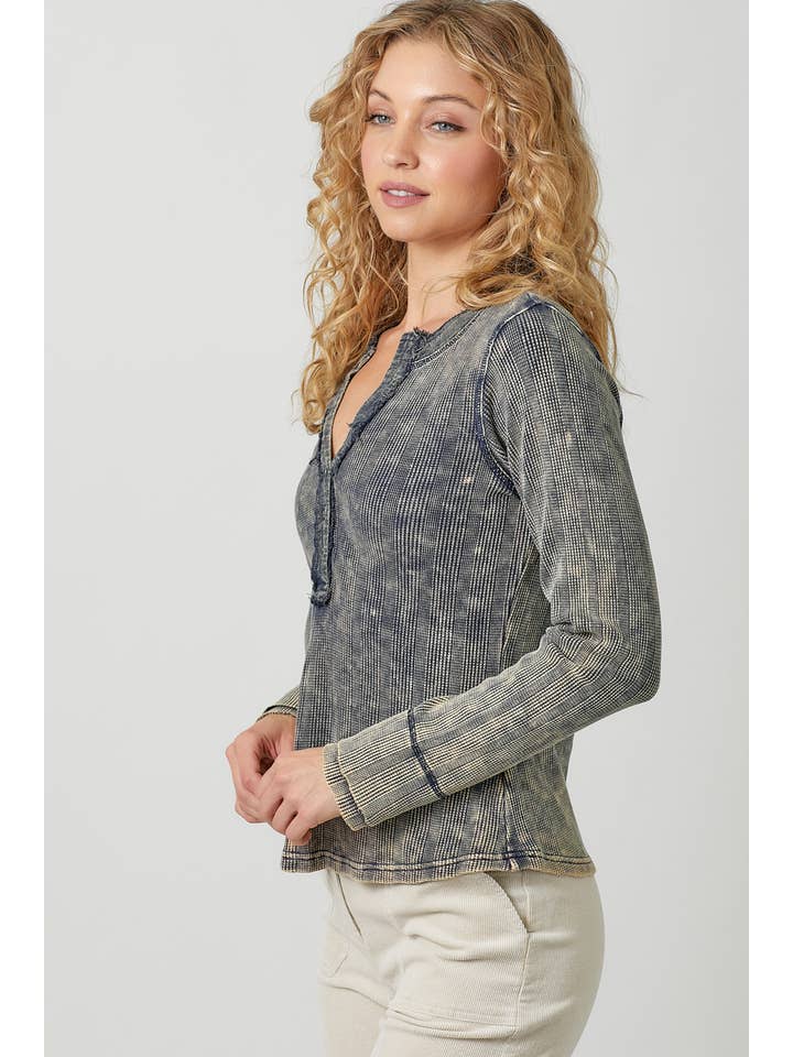 Mystree - Wholesale Knit Top - Women's - 60343 Washed Thermal Henley Top