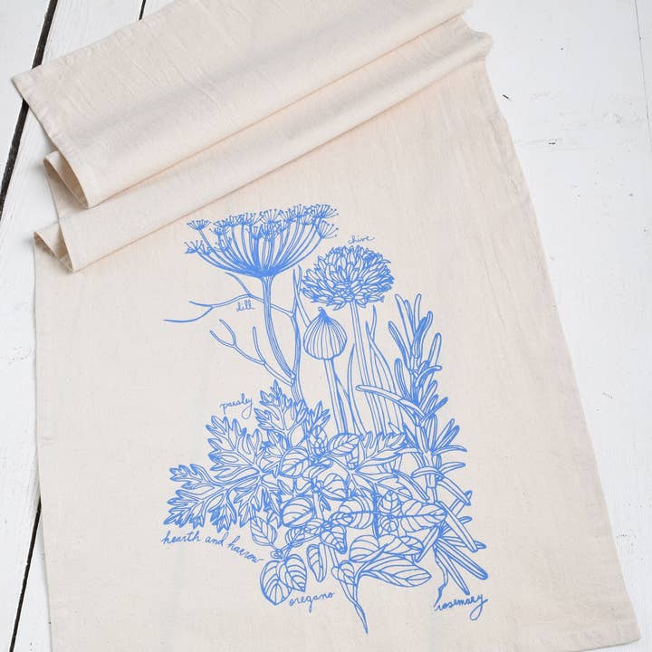 Hearth and Harrow - Wholesale Tea towel - Kitchen Herbs Tea Towel in Blue-violet - Plant Print Cloth1