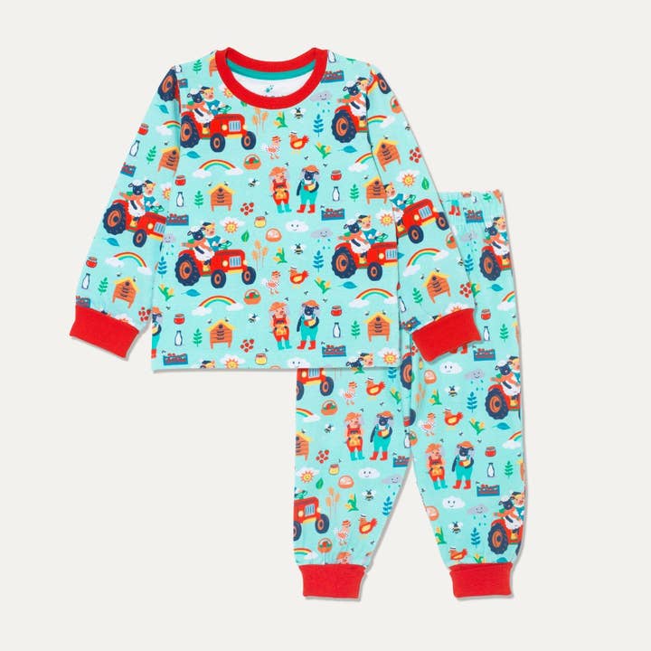 Organic Cotton Kids' Pyjamas with Fun Farmyard Print for wholesale by Ducky Zebra: Sustainable Kids' Clothes
