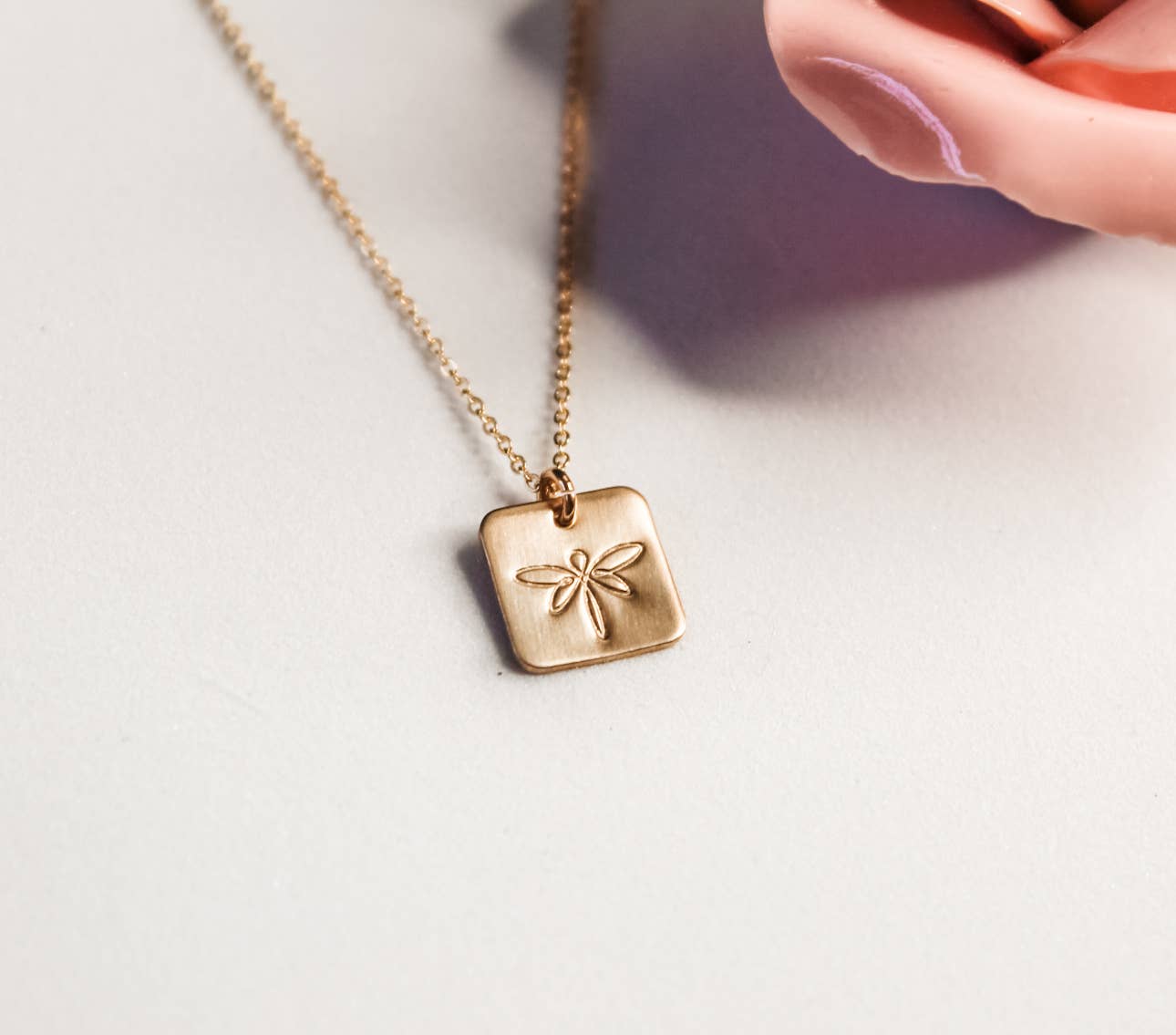 Ever Aster - Wholesale Pendant/Charm Necklace - Dragonfly Square Necklace1