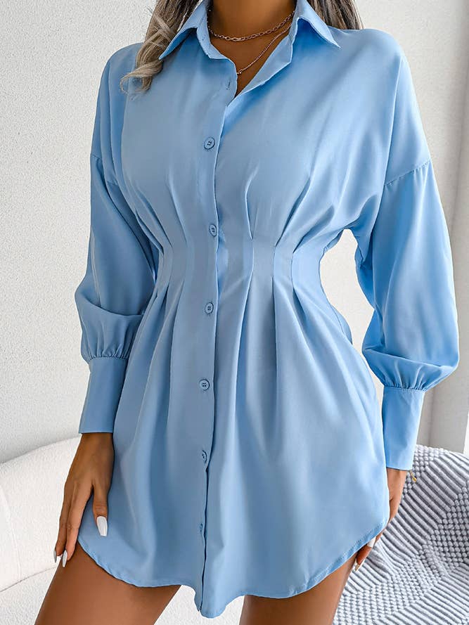 Plain Open Button High Waist Blouse Shirt Dress BJS026 for wholesale by UNISHE