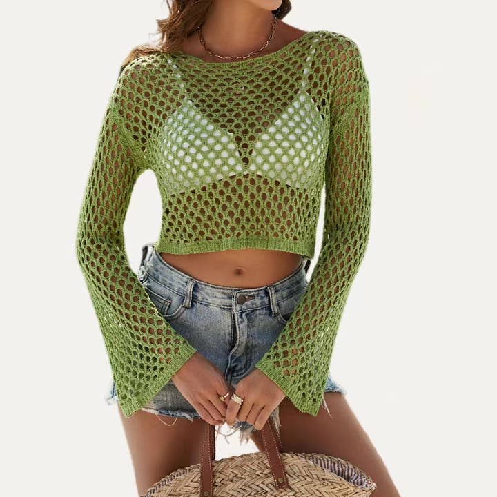The Moment Collection - Wholesale Swim cover-up – Women’s - Beach Time Sheer Crochet Bell Sleeve Swim Cover Up Top8