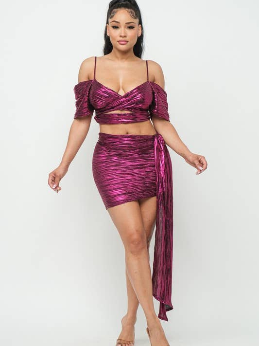 Off Shoulder Crop Top W Long Band Detail Set for wholesale by Belita Collection