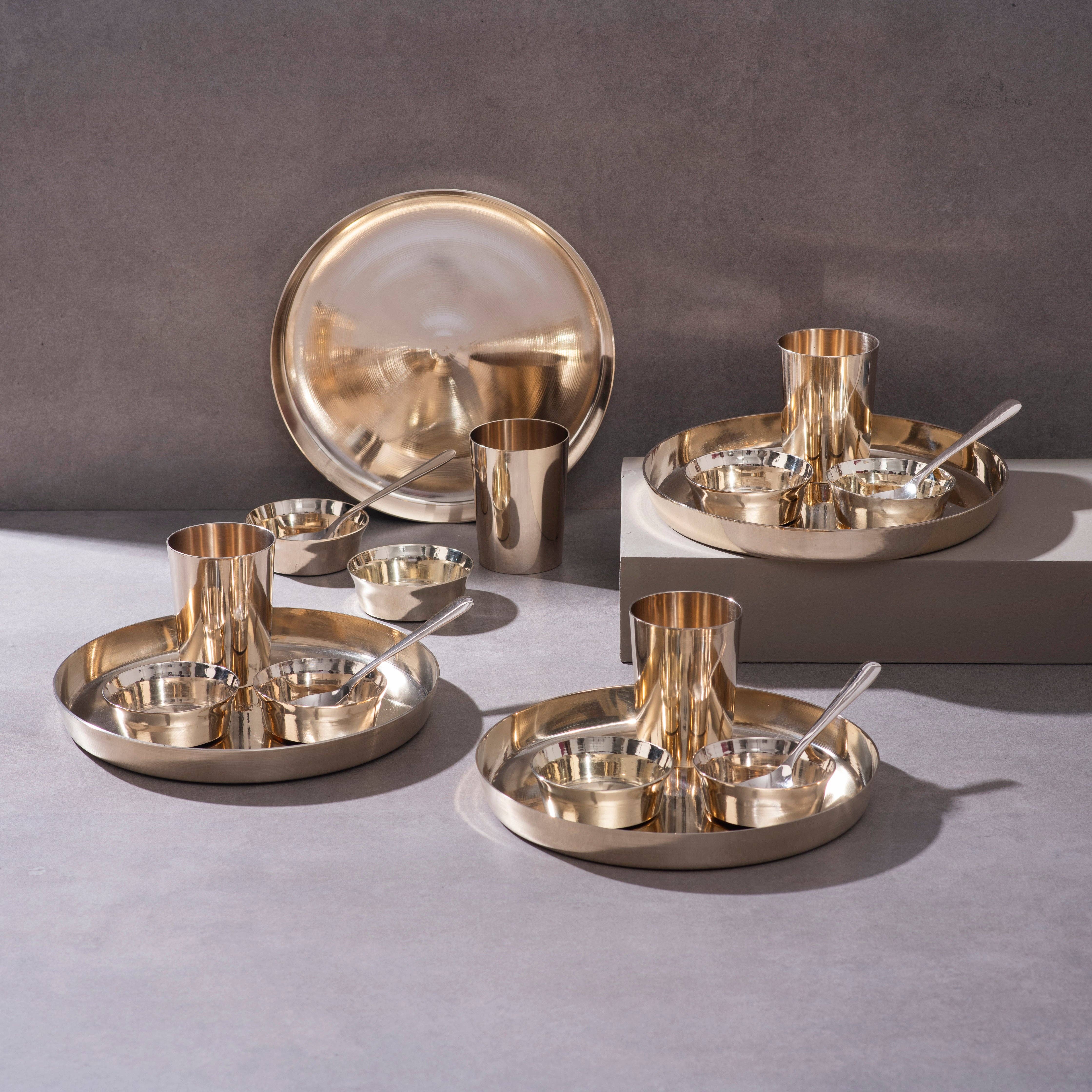 P-TAL - Wholesale Serving Plate - Bronze (Kansa) high hipped plate (Thaali) Set 11" - 5 pieces (1 Thaali, 2 bowls, 1 glass, 1 spoon)4