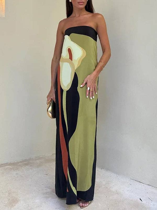 Sheer Trend - Wholesale Dress - Women's - Loose Plus Size Printed Split-Joint Tube Maxi Dresses