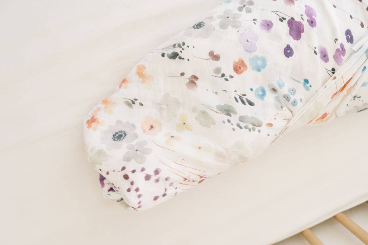 Fawn & Foster - Wholesale Swaddle - Baby - Organic Muslin Gauze Swaddle Receiving Blanket Violet Floral8