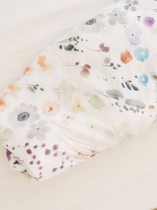 Fawn & Foster - Wholesale Swaddle - Baby - Organic Muslin Gauze Swaddle Receiving Blanket Violet Floral8