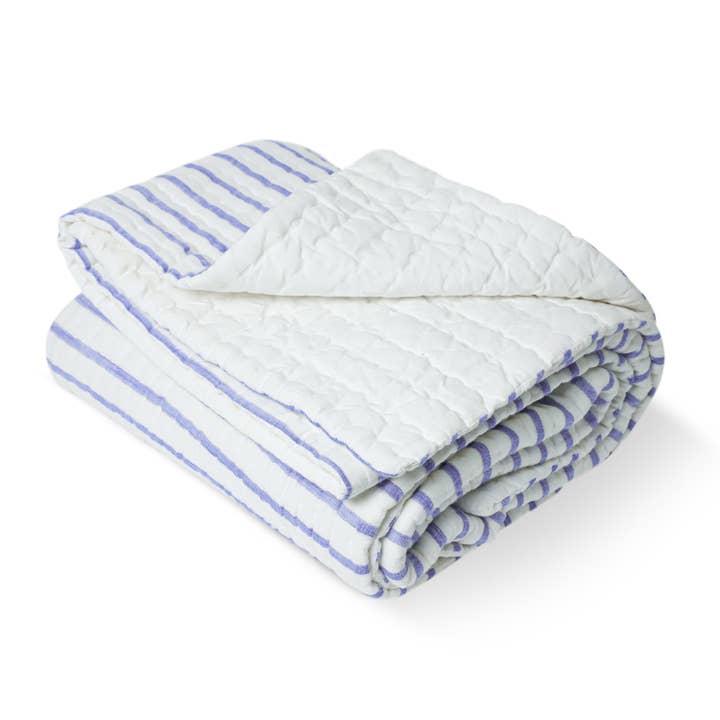 Handmade Blue White Striped Pick Stitch Cotton Quilt - Kids Comforter for wholesale by Amore Beauté