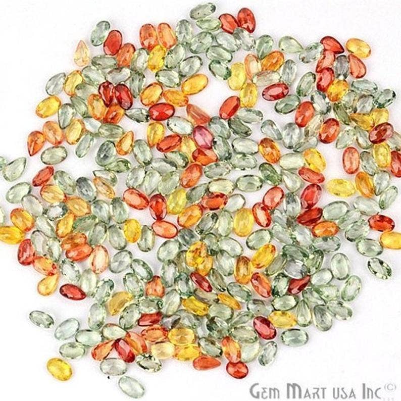 GemMartUSA - Vendita all'ingrosso Pietra/cristallo spirituale - Gemme sfaccettate sfaccettate multicolore in zaffiro ovale e pera, 5 x 3 mm, 5 carati0