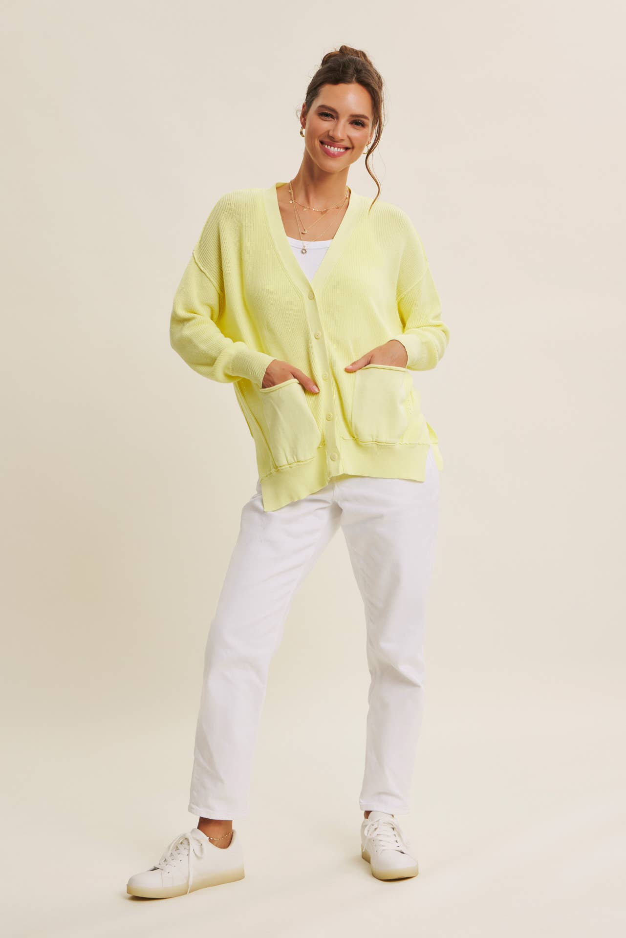 in february - Wholesale Cardigan - Women's - SLOUCHY CHARM BUTTON-DOWN CARDIGAN WITH CONTRAST WEAVE31