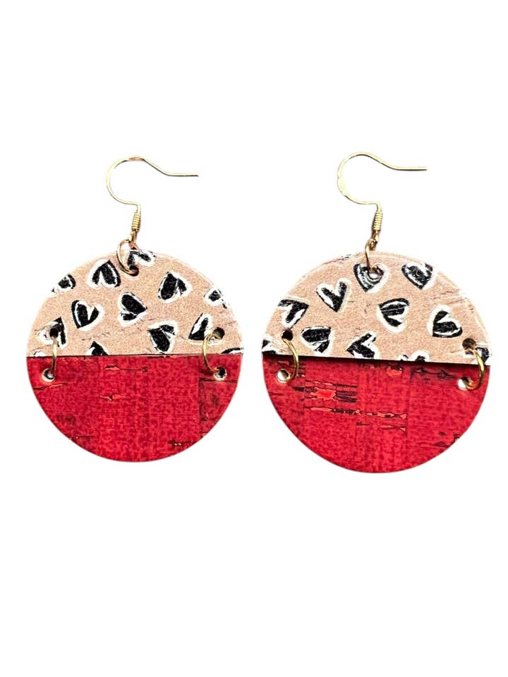 Sort Kirsebær Hjerte Øreringe-Kork Halvcirkel Hjerte Øreringe for engroshandel hos Comer Teng Studio