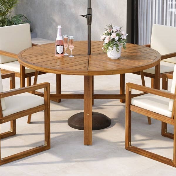 HOMYCASA DESIGN INC - Wholesale Patio Set - 5-Piece Outdoor Patio Dining Set Acacia Wood with Four Armchairs and Table, Beige29