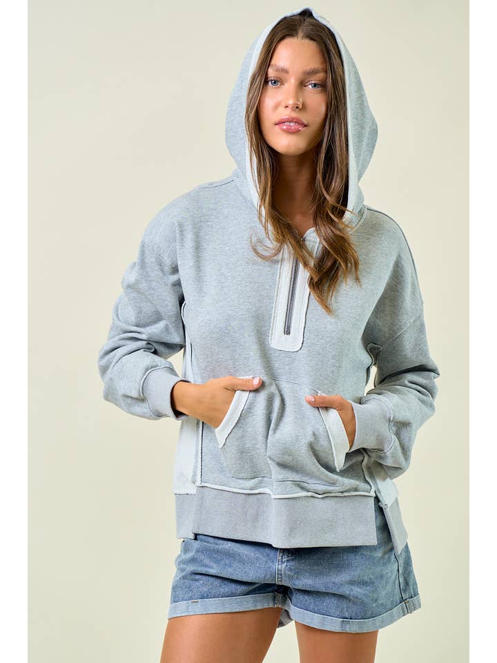 Doe and Rae - Wholesale Hoodie - Women's - REVERSE FABRIC DETAIL HOODIE SWEATSHIRT - 45160T5