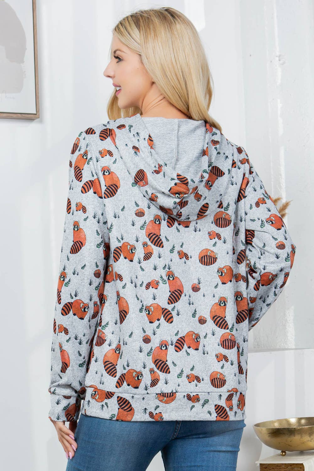 LA Soul – Hoodie – Mulher por atacado – Camisola com capuz de malha com estampa panda vermelha6