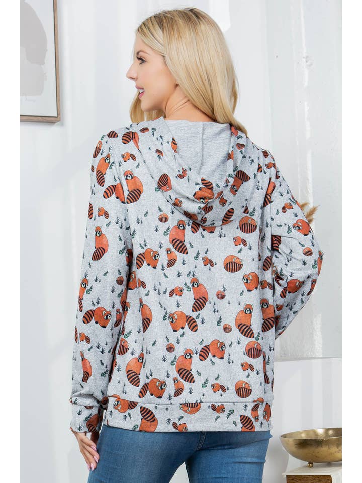 LA Soul - Wholesale Hoodie - Women's - Red Panda Print Sweater Knit Pullover Hoodie6