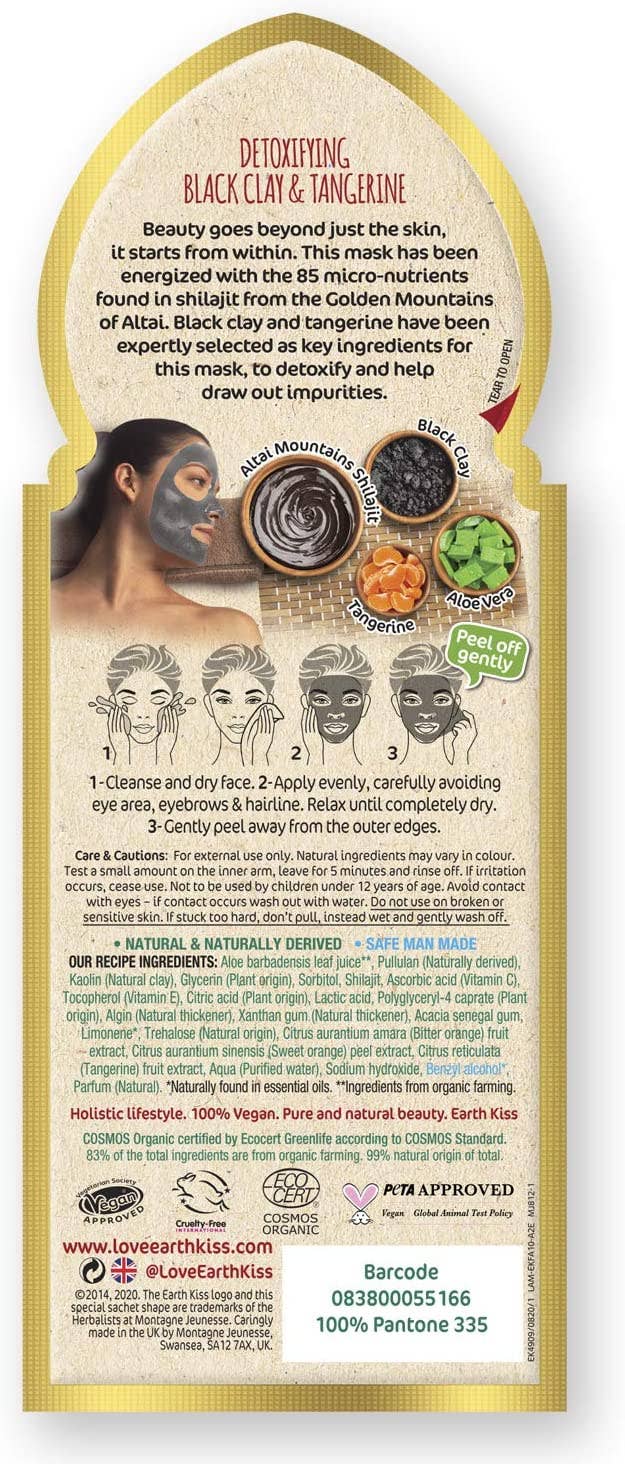Beauty Goddess – wholesale Skincare face mask – Earth Kiss Inspirations Detoxifying Organic Clay Peel Off Mask (10ml) with Shilajit, Black Clay and Tangerine to Detoxify Your Skin1