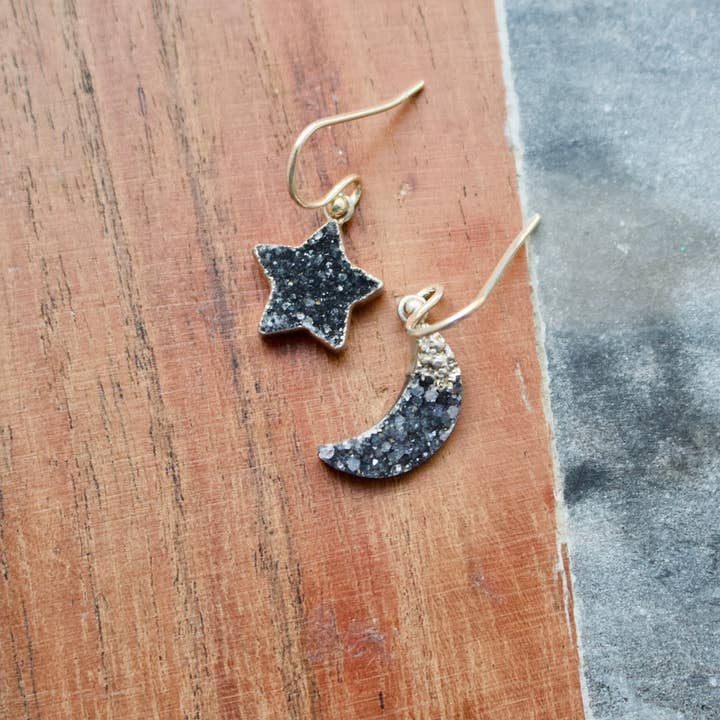 a.v. max - Wholesale Dangle Earrings - Moon & Star Mismatched Stone Earrings13