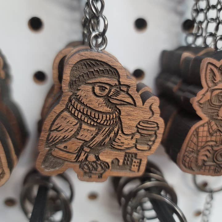 Hipster Crow Keychain for wholesale by Two Makers Crew