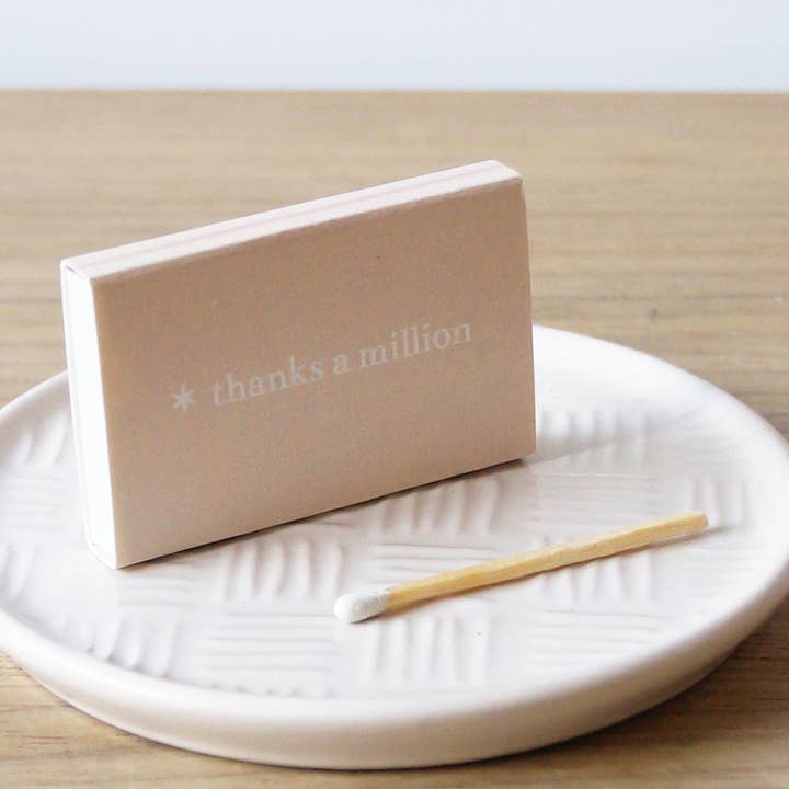 'thanks a million' matchbox – statement matches for wholesale by wick + wonder