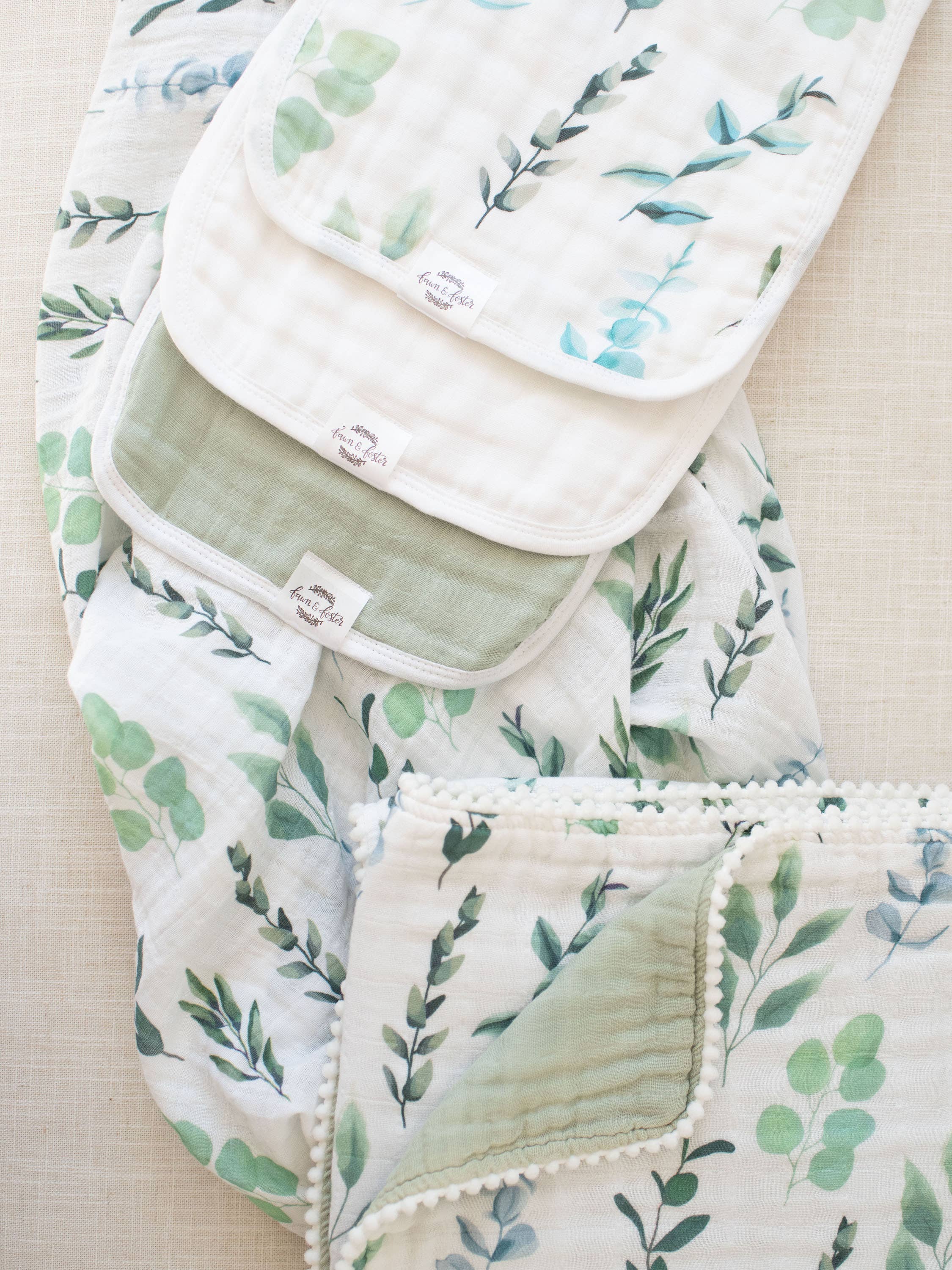 Fawn & Foster - Wholesale Swaddle - Baby - Organic Muslin Gauze Swaddle Receiving Blanket | Sage Leaves6