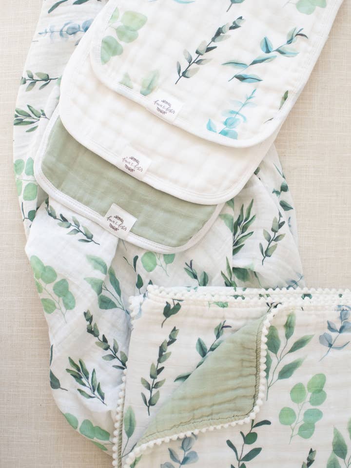 Fawn & Foster - Wholesale Swaddle - Baby - Organic Muslin Gauze Swaddle Receiving Blanket | Sage Leaves6