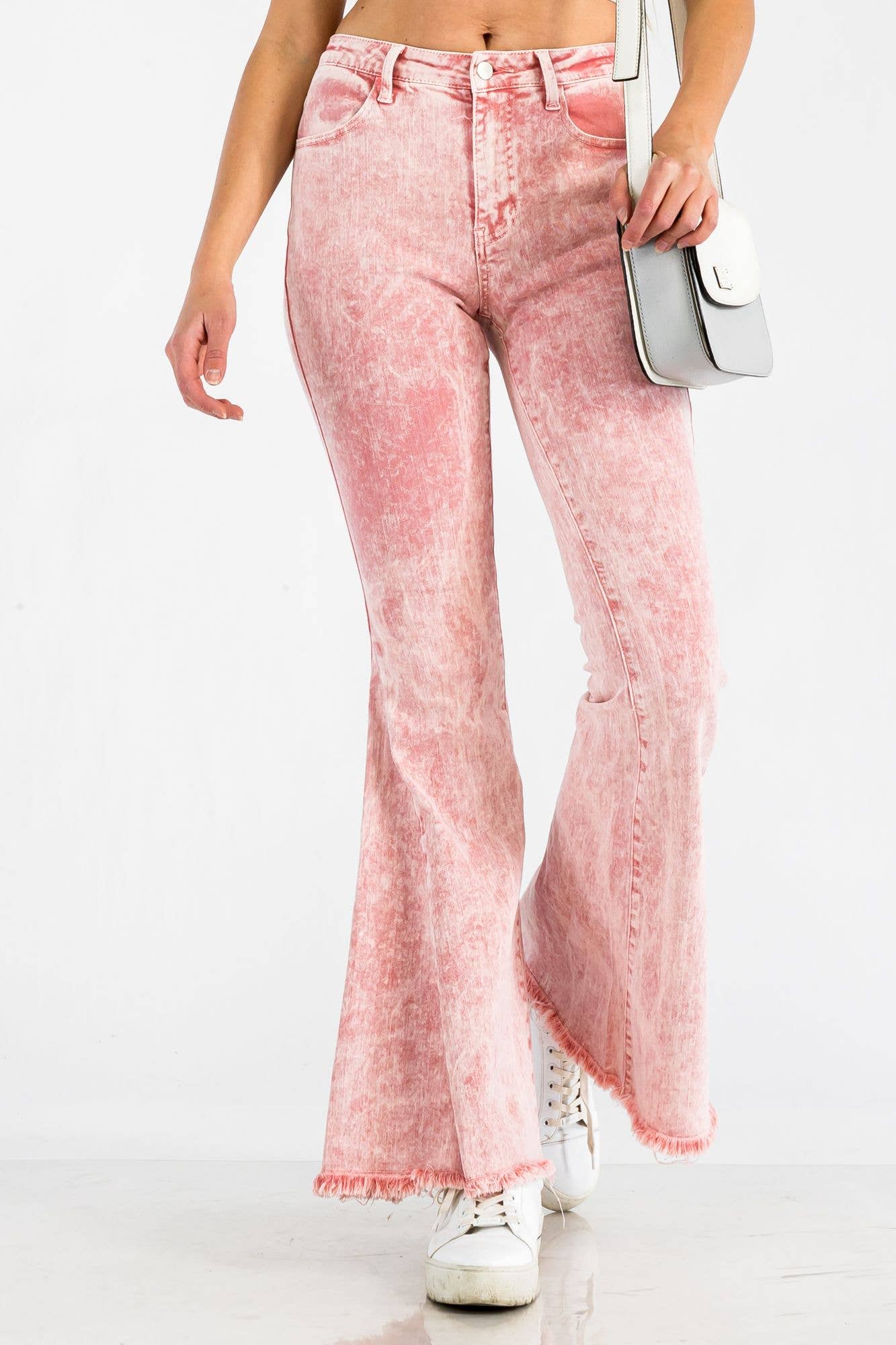 BNS - Wholesale Jeans - Women's - Acid Denim Bell Bottom Pants with Pockets Pink6