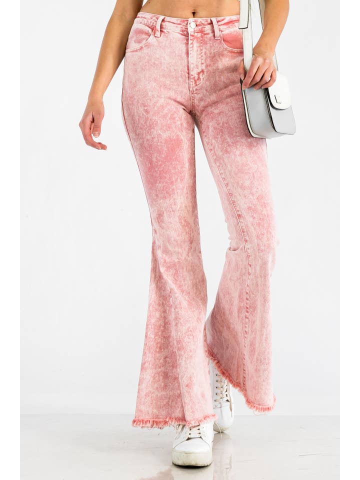 BNS - Wholesale Jeans - Women's - Acid Denim Bell Bottom Pants with Pockets Pink6