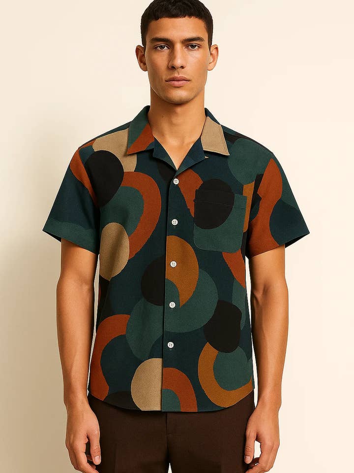 Heren Retro Print Korte Mouw Cubaanse Kraag Overhemd | ZMS 03 voor wholesale door Zovater Incorporation