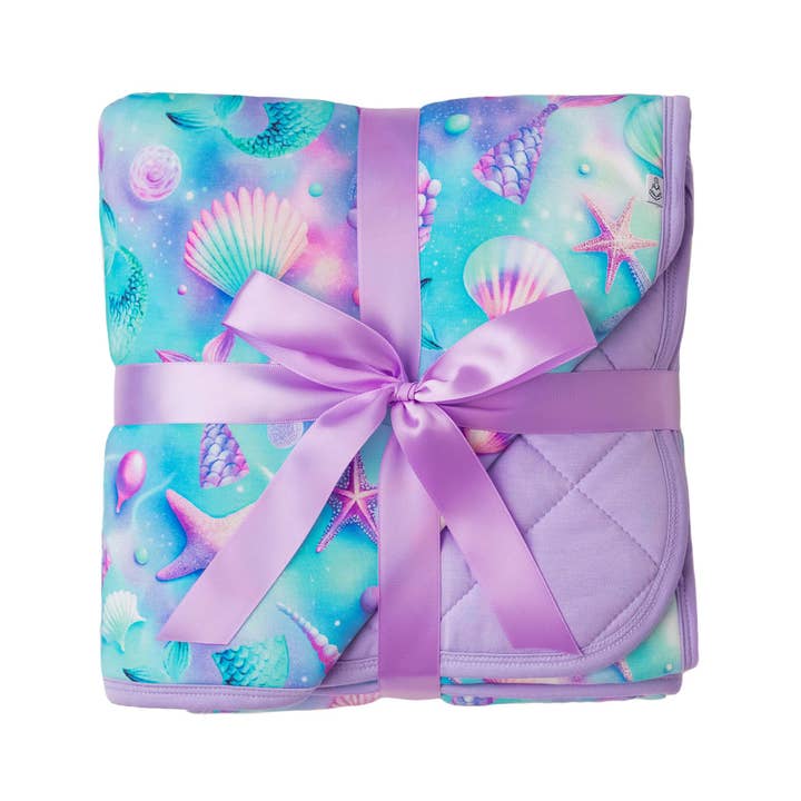 Magical Mermaid Shells | Mini Quilted Bamboo Baby Blanket for wholesale by Little Popp Crew