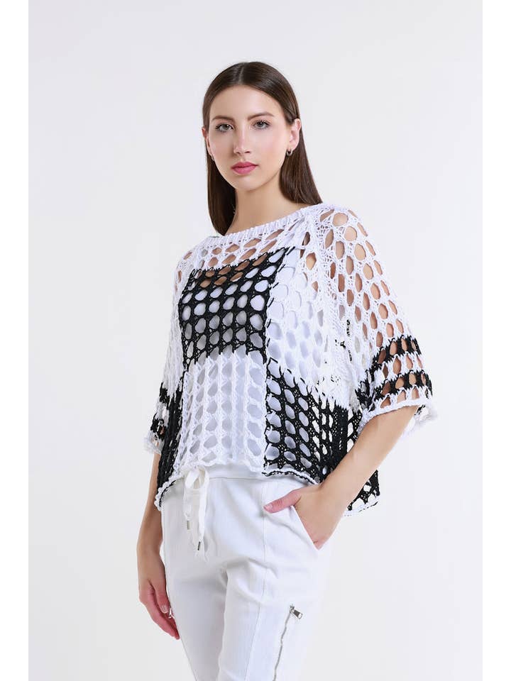 TINA Stephens Italy/Tees By Tina - Wholesale Knit Sweater - Women's - Doris Ballet Slv 2 Tone Square Knit (BQ906)