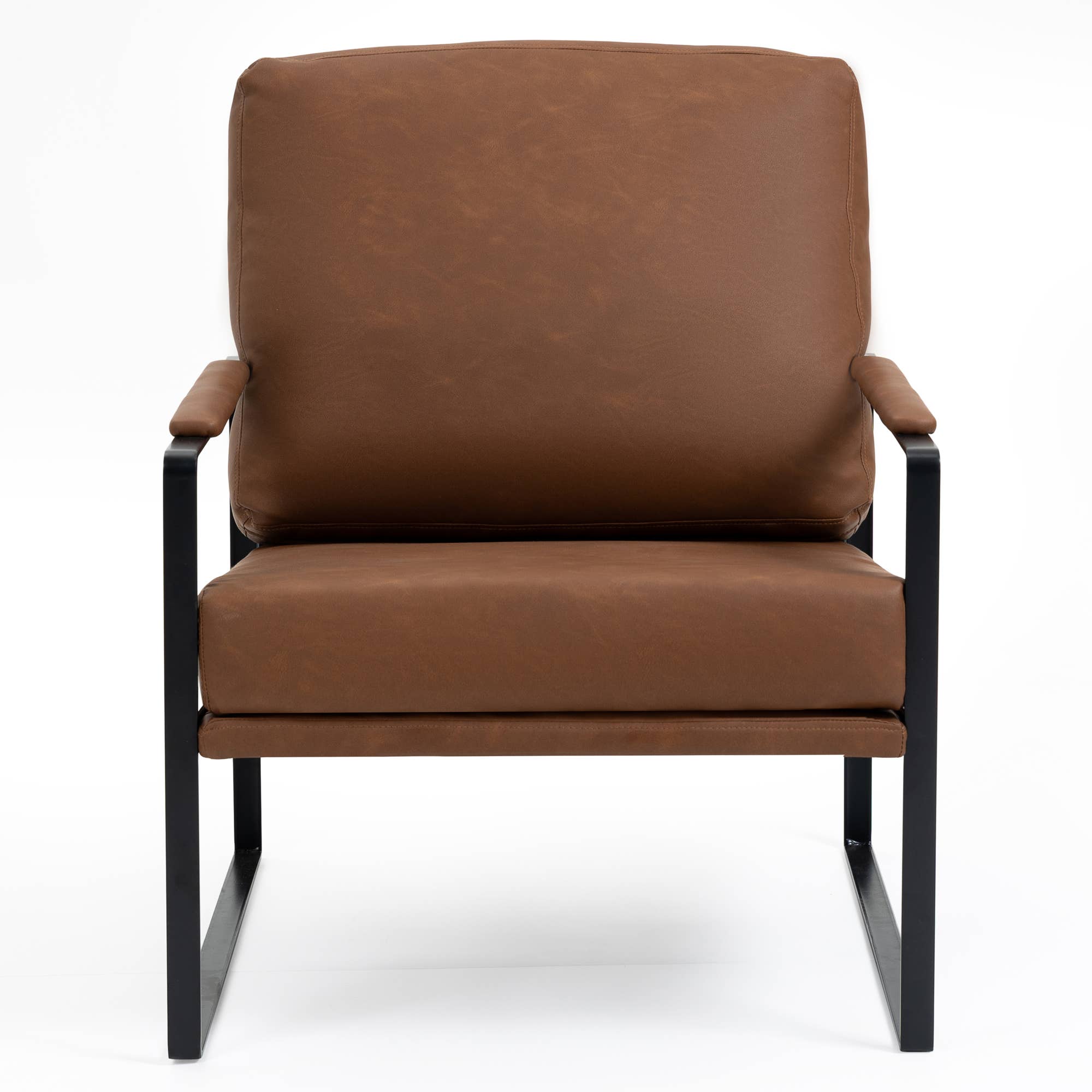 Glamour Home - Vente Chaises - Fauteuil d'appoint en similicuir Ayume Brown avec pieds en fer noir2